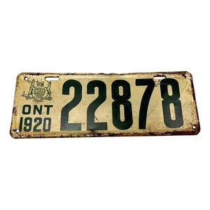 Ontario Licence Plate  1920 22878 Vintage Crest Canada Low Number